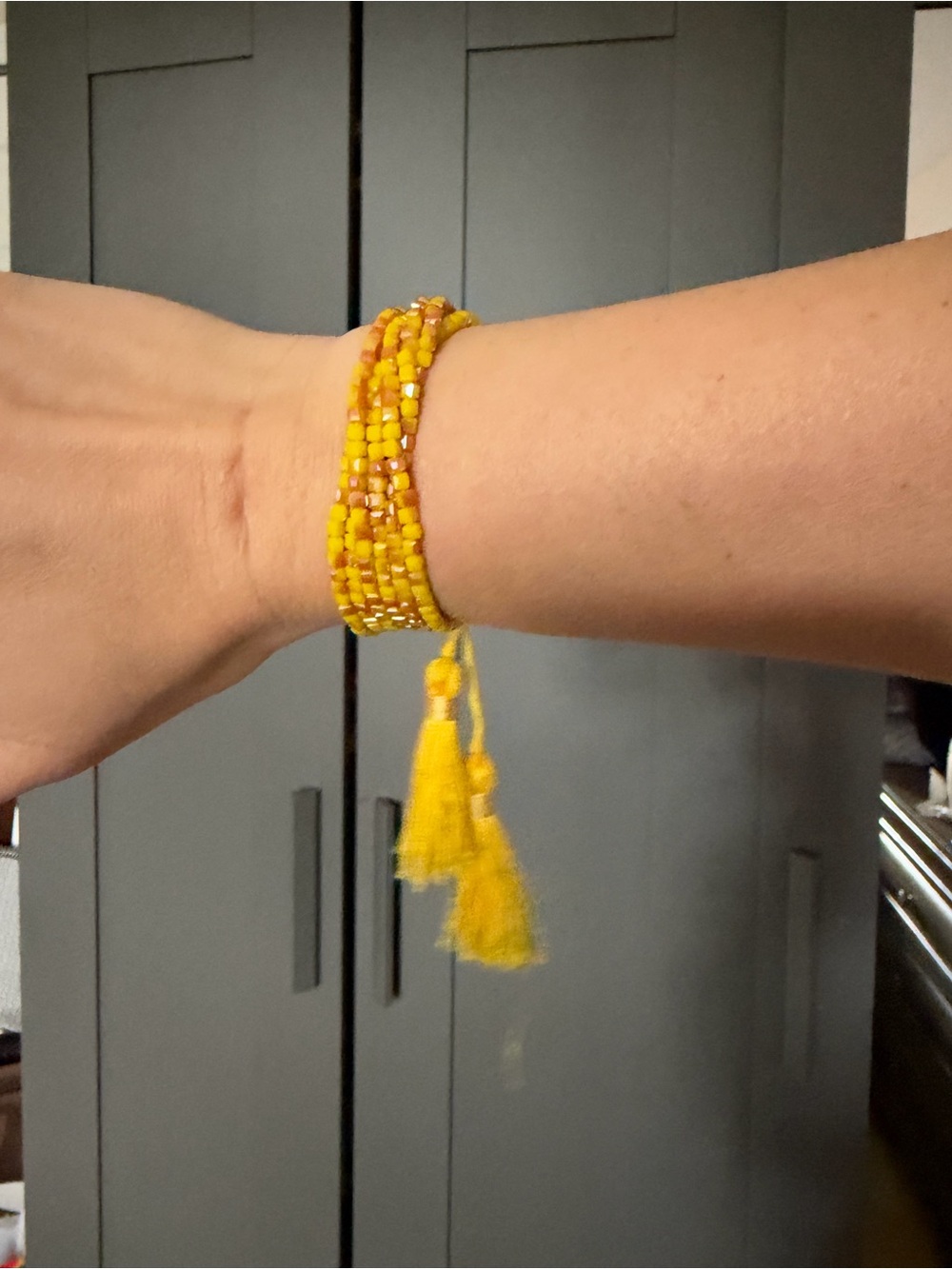 Yellow Beaded Tassel Wrap Bracelet - Women Jewelry